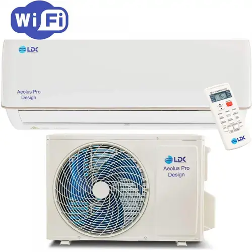 Aparat der conditionat tip pompa de caldura LDK Aeolus ProDesign 18.000BTU, Putere 5.3 kW, Clasa A++, Inverter, Anti mucegai, SelfClean, Sleep, Eco, Timer, Wi-Fi, Self Diagnosis, Turbo, Afisaj LED, AutoRestart (Alb)