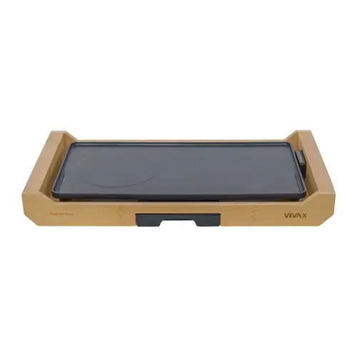 Gratar electric Vivax EG-4020HZ, 2200 W, Termostat detasabil, Tava curatare detasabila, Suprafata plita, Carcasa lemn de bambus (Negru/Bambus)