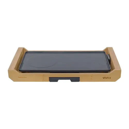 Gratar electric Vivax EG-4020HZ, 2200 W, Termostat detasabil, Tava curatare detasabila, Suprafata plita, Carcasa lemn de bambus (Negru/Bambus)