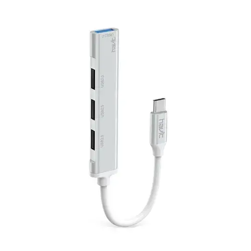 Hub USB-C multiplu 4 in 1 HAVIT HB41, 4 USB A, Viteza transfer date 5 Gbps (Argintiu)