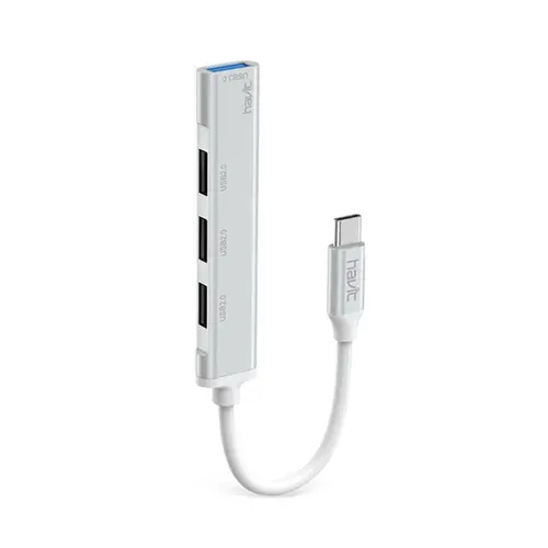 Hub USB-C multiplu 4 in 1 HAVIT HB41, 4 USB A, Viteza transfer date 5 Gbps (Argintiu)