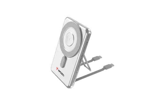 Acumulator extern Verbatim C'n'G Magnetic, 5.000mAh, 15 W, Incarcare Wireless, Stativ, 2 cabluri USB-C (Argintiu)