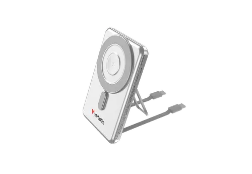 Acumulator extern Verbatim C'n'G Magnetic, 5.000mAh, 15 W, Incarcare Wireless, Stativ, 2 cabluri USB-C (Argintiu)