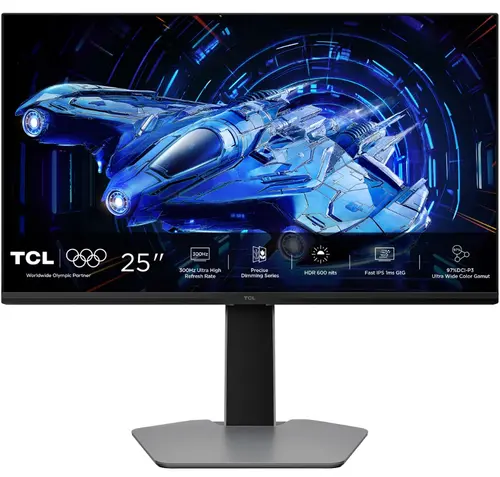 Monitor Gaming QD-Mini LED TCL 25inch 25G64, Full HD (1920x1080), HDMI, DisplayPort, Pivot, 300 Hz, 1 ms (Negru/Gri)