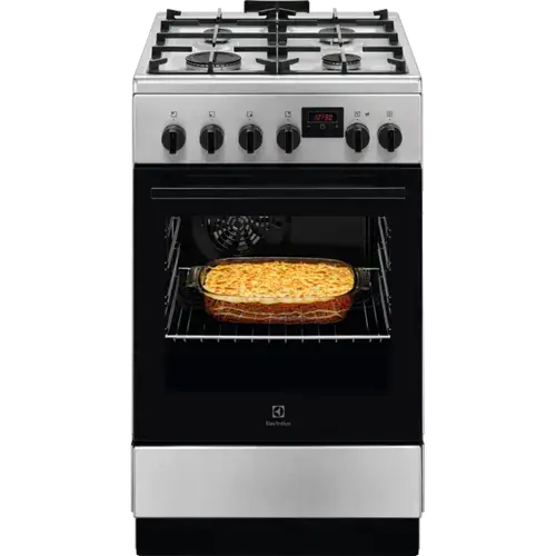 Aragaz Electrolux LKK540223X , Mixt, 4 arzatoare gaz, Gratare de fonta, Cuptor electric, Grill electric, Clasa A, 50cm (Inox)