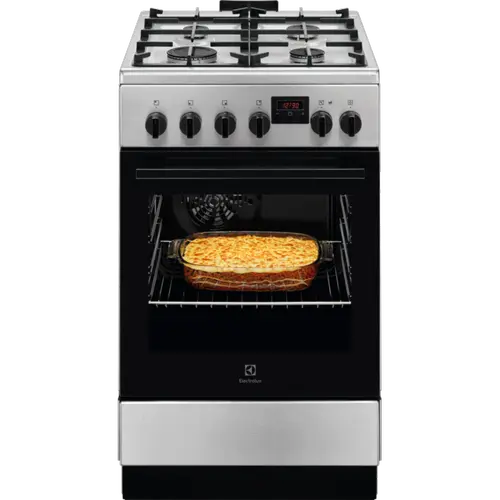 Aragaz Electrolux LKK540223X , Mixt, 4 arzatoare gaz, Gratare de fonta, Cuptor electric, Grill electric, Clasa A, 50cm (Inox)