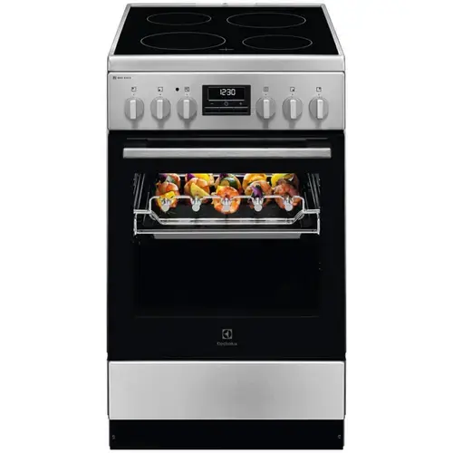 Aragaz Electrolux LKR540267X, Electric, Vitroceramica, 4 zone de gatit, Raft BBQ, Timer electronic, Grill, Iluminare cuptor, Clasa A, 50 cm (Inox antiamprenta)