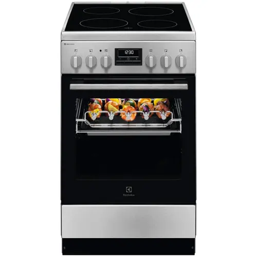 Aragaz Electrolux LKR540267X, Electric, Vitroceramica, 4 zone de gatit, Raft BBQ, Timer electronic, Grill, Iluminare cuptor, Clasa A, 50 cm (Inox antiamprenta)