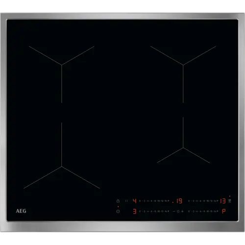 Plita incorporabila AEG TO64IA0FXB, Inductie, 4 zone de gatit, Timer electronic, Conectivitate hota, Booster, Functie pauza, 60 cm, Rama inox (Negru/Inox)