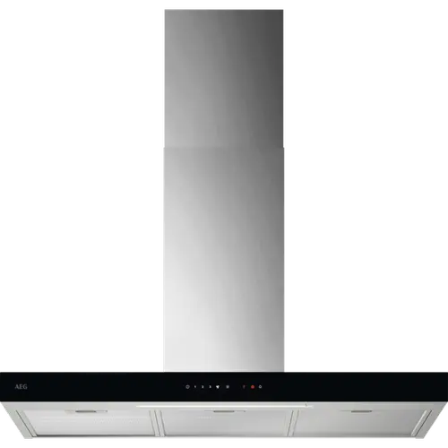 Hota incorporabila decorativa AEG GB67D91HL, Putere de absorbtie 730 mc/h, Conectivitate plita, Control electronic, Functie Breeze, 90 cm (Inox/Negru)