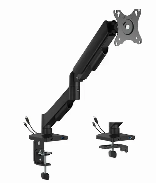 Brat reglabil pentru montarea ecranului pe birou cu porturi USB Gembird MA-DA1U-01, 17inch - 32inch (Negru)