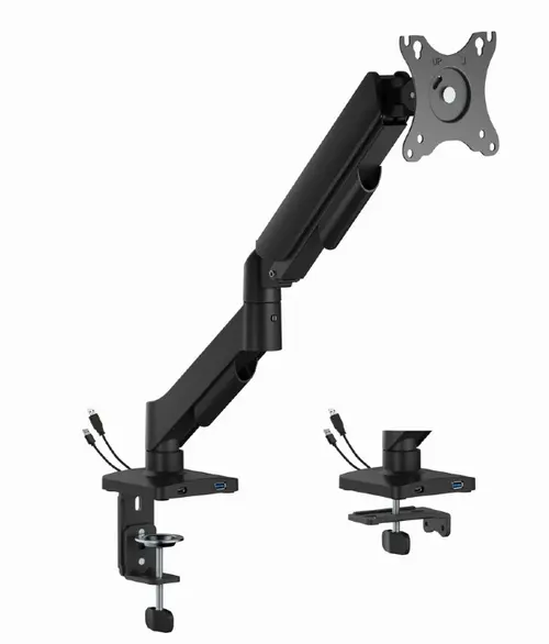 Brat reglabil pentru montarea ecranului pe birou cu porturi USB Gembird MA-DA1U-01, 17inch - 32inch (Negru)