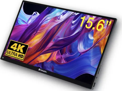 Monitor Portabil IPS LED Verbatim 15.6inch PMT-15-4K, UHD (3840 x 2160), HDMI, USB Type-C, Touchscreen (Negru)
