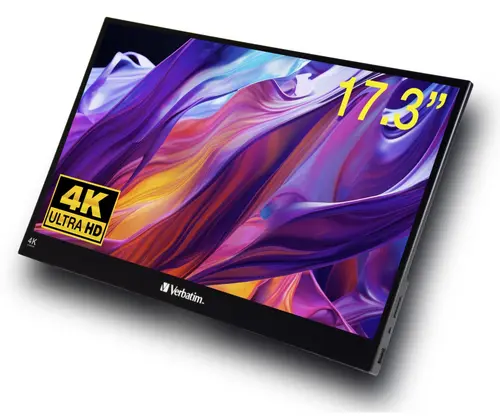 Monitor Portabil IPS LED Verbatim 17.3inch PMT-17-4K, UHD (3840 x 2160), 2x USB-C, HDMI, Touchscreen, Boxe (Negru)