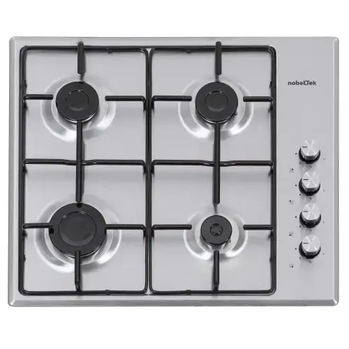 Plita incorporabila Nobeltek NHBG-6400IX, Gaz, 4 arzatoare, Aprindere electrica, Gratar emailat (Inox)