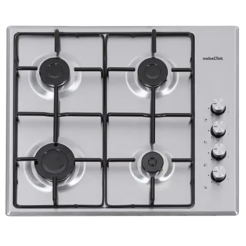 Plita incorporabila Nobeltek NHBG-6400IX, Gaz, 4 arzatoare, Aprindere electrica, Gratar emailat (Inox)