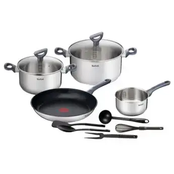 Set oale de 11 piese Tefal Daily Cook, 2 oale cu capac 20/24 cm, tigaie 28 cm, cratita 16 cm, 5 ustensile
