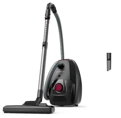 Aspirator cu sac Rowenta Green Force Max RO4933EA, 900W, 70% plastic reciclat, sac Hygiene+, lungime cablu 8.4m, recipient praf 4.5L, perie EasyBrush (Negru/Rosu)