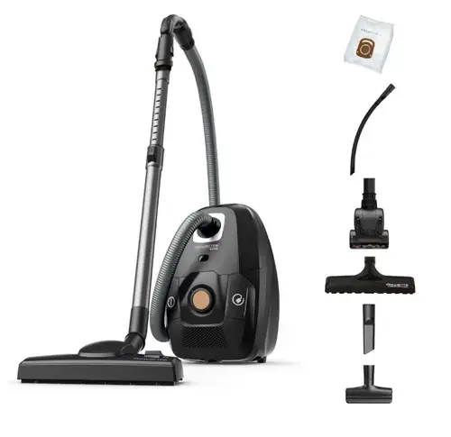 Aspirator cu sac Rowenta Green Force Effitech Total Clean RO6189EA, 400W, 3 niveluri de filtrare, lungime cablu 8.4m, recipient praf 4.5L, perie EasyBrush, indicator umplere sac (Negru)