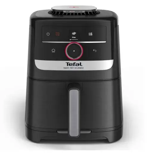 Friteuza cu aer cald Tefal Easy Fry Silence EY5728E1, 1670 W, capacitate 5L, 11 programe presetate, temperatura ajustabila 40-220°C, Smart Assist, gatire silensioasa, oprire automata, panou frontal detasabil, capac depozitare (Negru)