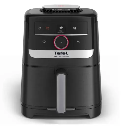 Friteuza cu aer cald Tefal Easy Fry Silence EY5728E1, 1670 W, capacitate 5L, 11 programe presetate, temperatura ajustabila 40-220°C, Smart Assist, gatire silensioasa, oprire automata, panou frontal detasabil, capac depozitare (Negru)