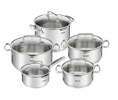 Set 10 piese de vase pentru gatit Tefal Duetto+ G719SA55, Capace de sticla, Inox (Argintiu)