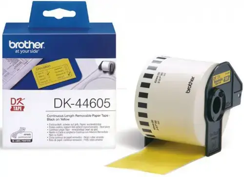 Banda continua de hartie Brother DK44605, 62 mm x 30.48 m (Negru/Galben)