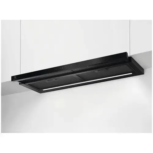 Hota incorporabila telescopica Electrolux LFP819K, 90 cm, 1 motor, 3 viteze+intensiv, Panel frontal de sticla, Control electronic, Conectivitate plita, Functie Breeze, Perfect Illumination, 4 filtre de aluminiu lavabile, 650 mc/h (Negru)