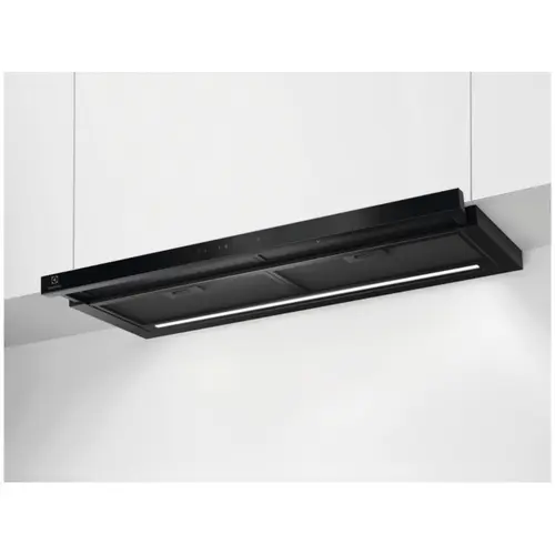Hota incorporabila telescopica Electrolux LFP819K, 90 cm, 1 motor, 3 viteze+intensiv, Panel frontal de sticla, Control electronic, Conectivitate plita, Functie Breeze, Perfect Illumination, 4 filtre de aluminiu lavabile, 650 mc/h (Negru)
