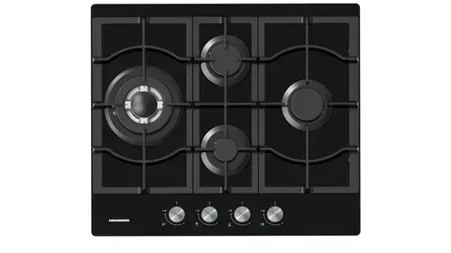 Plita incorporabila HEINNER HBH-M452IWFGBK, Gaz, 4 arzatoare, Wok, Aprindere electrica, Sticla (Negru)