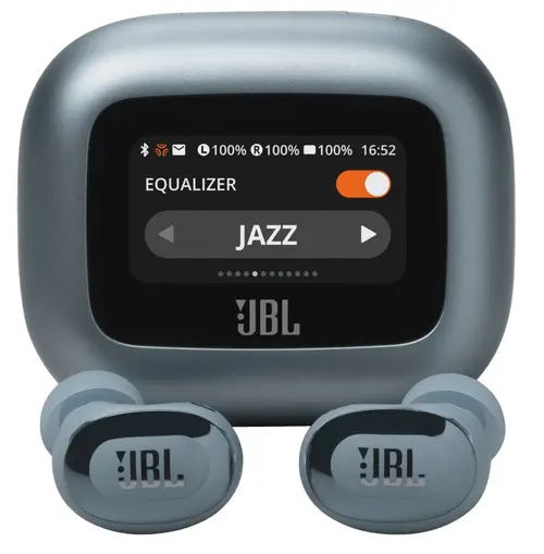 Casti True Wireless In-Ear JBL Live Buds 3, Bluetooth, Ecran Touchscreen 1.45inch, ANC, 6 Microfoane, Personi-fi 3.0, IP55 (Albastru)