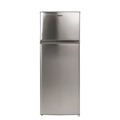 Frigider cu doua usi VIVAX DD-207E X, 204L, Clasa E, Termostat reglabil, Iluminare LED, Usi reversibile, Suprafata painted metal, 3 Rafturi de Sticla securizata, H 143 cm (Inox)