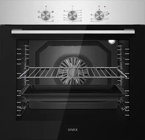 Cuptor incorporabil VIVAX BO-806BFTM X, Electric, Clasa A, Capacitate 80 l, 5 programe + Lumina, Grill, Convectie, Temperatura ajustabila 40–240°C, 2500W, Timer, Ghidaje cromate detasabile, Usa dubla din sticla, Ventilatie tangentiala de racire (Inox)