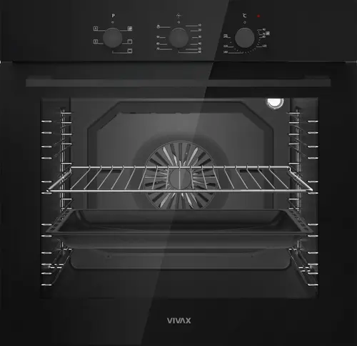 Cuptor incorporabil VIVAX BO-806BFTM G, Electric, Clasa A, Capacitate 80 l, 5 programe + Lumina, Grill, Convectie, Temperatura ajustabila 40–240°C, 2500W, Timer, Ghidaje cromate detasabile, Usa dubla din sticla, Ventilatie tangentiala de racire (Negru)