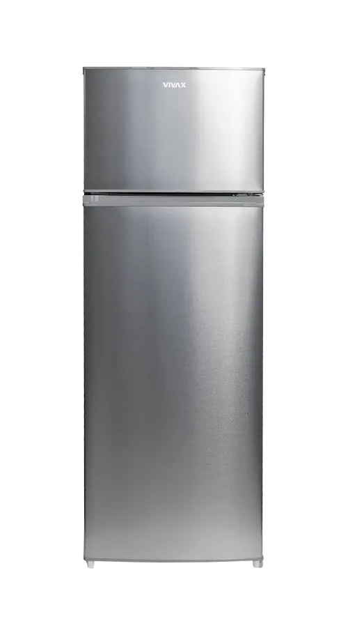 Frigider cu doua usi VIVAX DD-235E X, Capacitate Net 235L, Clasa E, Termostat reglabil, Iluminare LED, Usi reversibile, 4 Rafturi de Sticla securizata, Înalțime 160 cm (Inox)