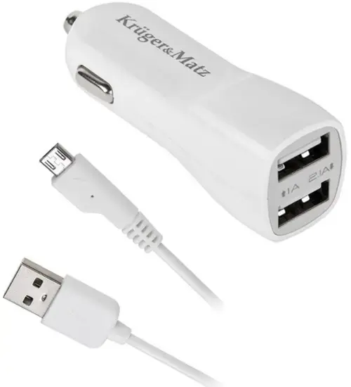 Incarcator Auto Kruger&Matz KM0018, 2x USB, 2.1A, cablu MicroUSB inclus (Alb)