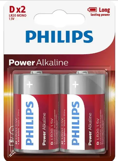 Baterii Philips Power Alkaline LR20P2B/10, D, 2 buc