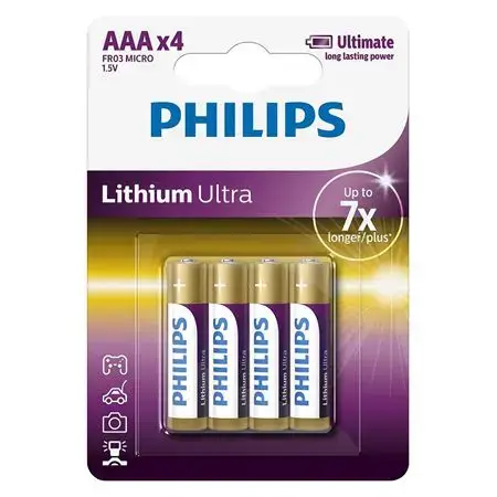 Baterii Philips FR03LB4A/1, Lithium Ultra, LR3 AAA, 4 buc