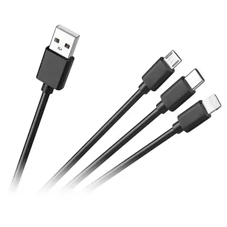 Cablu Cabletech KPO3945, USB tip A - micro USB + USB C + lightning, 1.2 m (Negru)