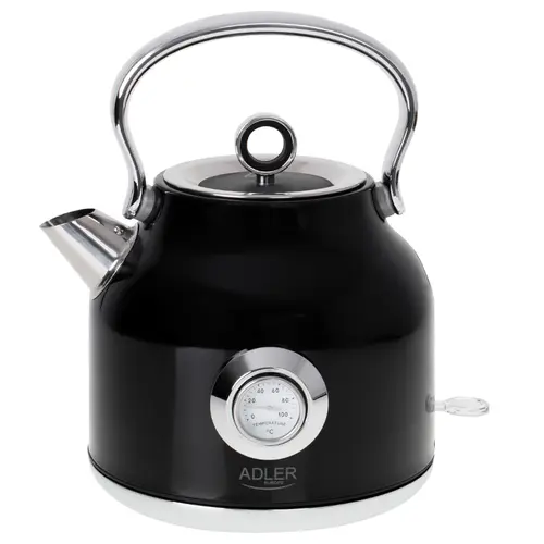 Fierbator de apa Adler STRIX AD 1346B, 1.7 l, 2200 W, Termometru, Filtru sedimente, Oprire automata (Negru)