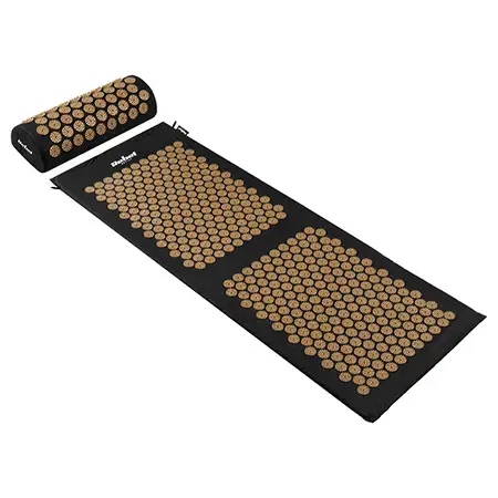 Saltea presopunctura cu perna Rebel Active RBA-6003-GL, bumbac/spuma PU, 130 x 50 x 2 cm (Negru/Auriu)