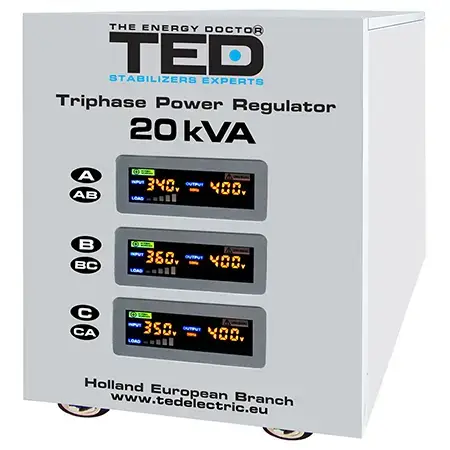Stabilizator tensiune trifazat TED TED-SVC20000,cu servomotor, 20KVA (Alb)