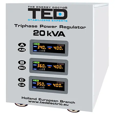 Stabilizator tensiune trifazat TED TED-SVC20000,cu servomotor, 20KVA (Alb)
