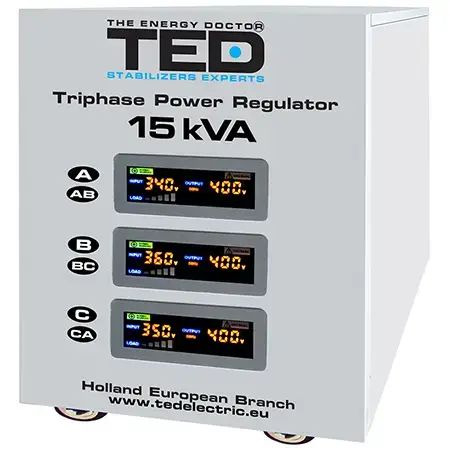 Stabilizator de tensiune TED TED-SVC15000, trifazat cu servomotor, 15KVA (Alb)