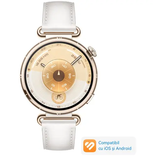 Smartwatch Huawei Watch GT 6, 41MM, Ecran AMOLED 1.32inch, Bluetooth, GPS, Monitorizare sanatate emotionala, Curea Alba Piele Compozit, 5 ATM (Alb)