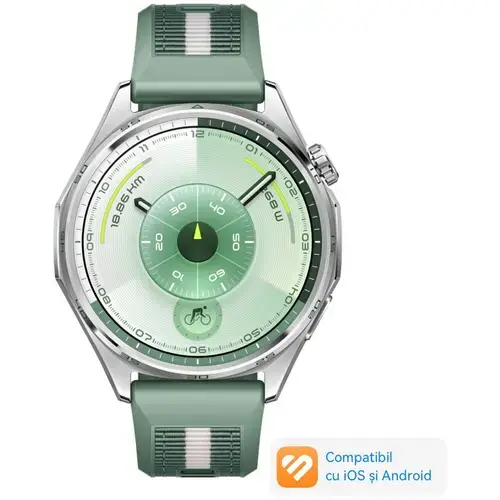 Smartwatch Huawei Watch GT 6, 46MM, Ecran AMOLED 1.47inch, Bluetooth, GPS, Monitorizare sanatate emotionala, Curea Verde Compozit, 5 ATM (Verde)