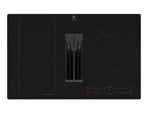 Plita incorporabila cu hota integrata Electrolux ECC83443CZ, Inductie, ComboHob FlexiBridge, 80 cm, Booster (4 zone), Motor inverter, 2 Filtre de carbon si aluminiu incluse, 650 mc/h, SaphirMatt (Negru)
