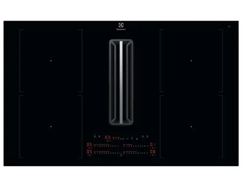 Plita inductie cu hota integrata Electrolux KCC84453CK, ComboHob FlexiBridge, Seria 600, 83 cm, Control touch prin culisare, Booster (4 zone), Functie punte, Motor inverter, 2 Filtre de carbon si aluminiu incluse, 630 mc/h (Negru)