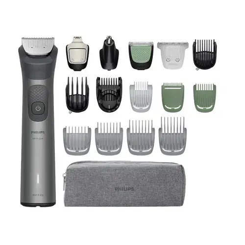 Aparat de tuns Philips All-in-One Trimmer Seria 7000 MG7941/15 17-in-1, Autonomie 120 minute, 22 setari lungime, 17 instrumente, Rezistent la apa (Gri)