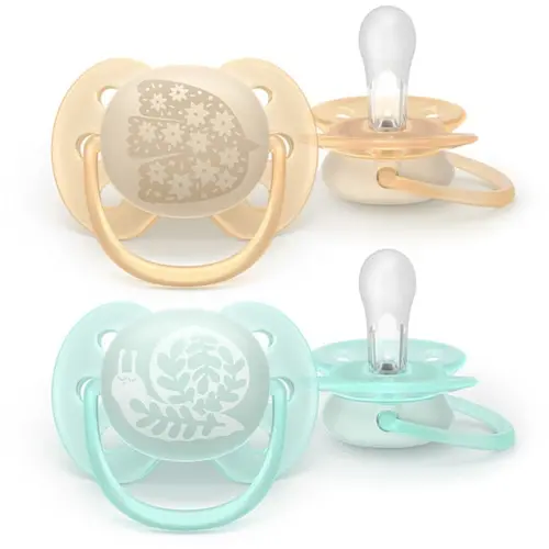 Set 2 suzete Philips Avent Ultra Soft SCF091/41, cu disc flexibil, pentru pielea sensibila a bebelusului, ortodontice, fara BPA, 0-6 luni+, colorat